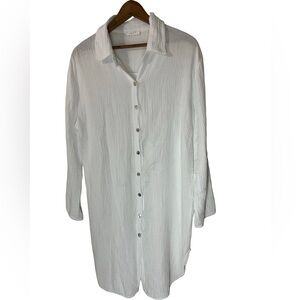 Elegant White Women's Button-Down Tunic Dress Gauze 100% Cotton Italy